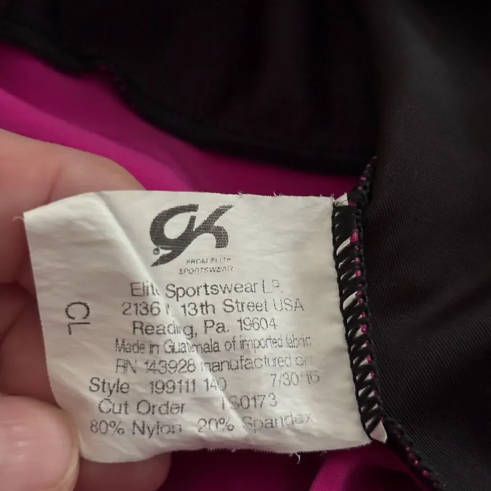 GK Elite Gymnastics Leotard Child Large CL Pink Black Foil Print Athletic  #16